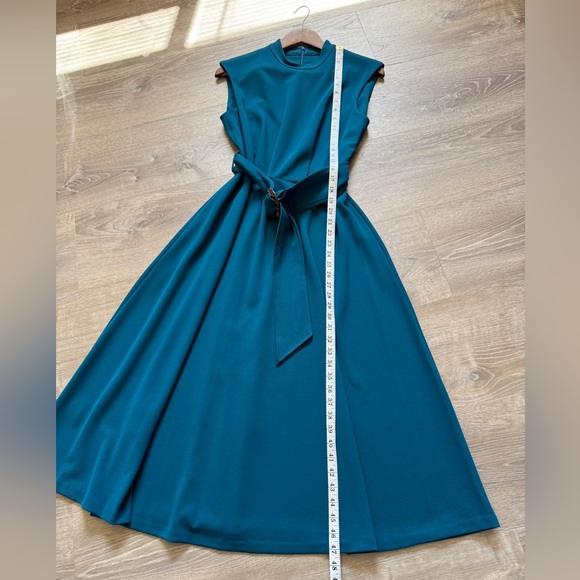 Calvin Klein Mock Neck Sleeveless Belted Midi Dress – Size 8 - Picture 10 of 13